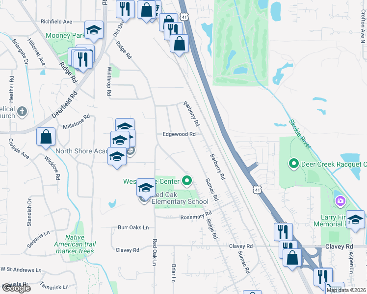 map of restaurants, bars, coffee shops, grocery stores, and more near 1671 Strath Erin Street in Highland Park