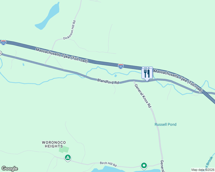 map of restaurants, bars, coffee shops, grocery stores, and more near 965 Blandford Road in Russell