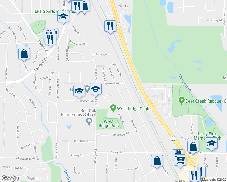 map of restaurants, bars, coffee shops, grocery stores, and more near 1671 Strath Erin Street in Highland Park
