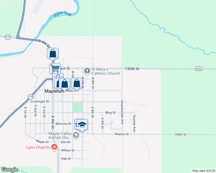 map of restaurants, bars, coffee shops, grocery stores, and more near 837 Main Street in Mapleton