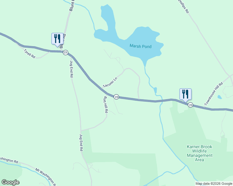 map of restaurants, bars, coffee shops, grocery stores, and more near 186 Hillsdale Road in Great Barrington