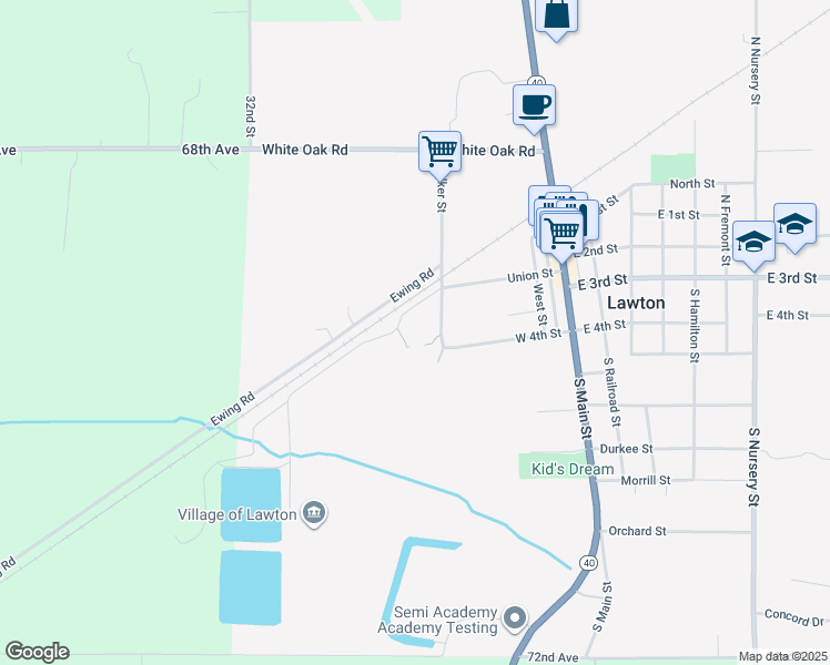 map of restaurants, bars, coffee shops, grocery stores, and more near Union Street in Lawton