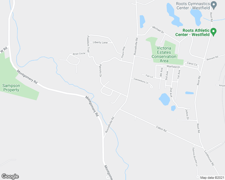 map of restaurants, bars, coffee shops, grocery stores, and more near Patriots Drive in Westfield