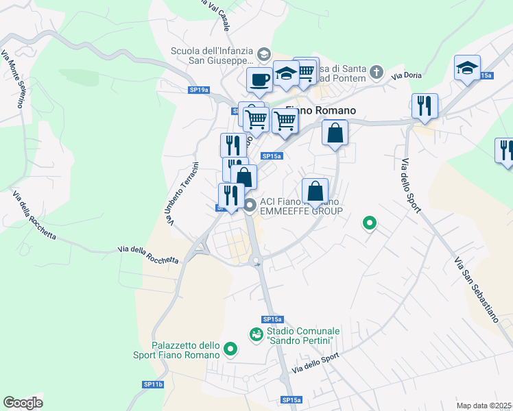 map of restaurants, bars, coffee shops, grocery stores, and more near 116 Via Tiberina in Fiano Romano