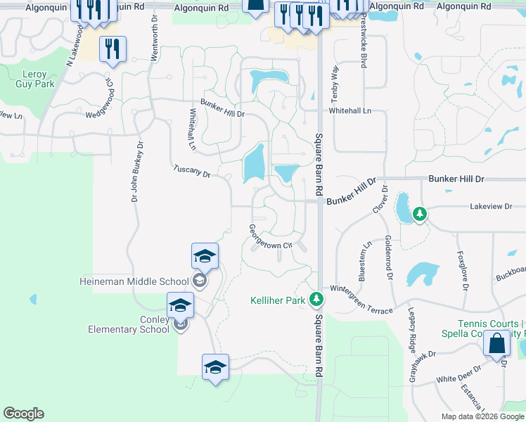 map of restaurants, bars, coffee shops, grocery stores, and more near 4 Quayside Court in Algonquin
