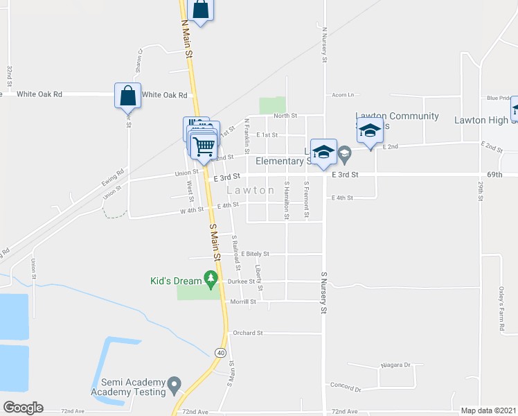 map of restaurants, bars, coffee shops, grocery stores, and more near 318 East 4th Street in Lawton