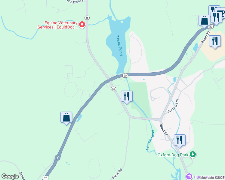 map of restaurants, bars, coffee shops, grocery stores, and more near 49 Massachusetts 56 in Oxford