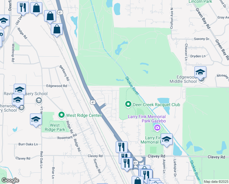 map of restaurants, bars, coffee shops, grocery stores, and more near 755 Orleans Drive in Highland Park