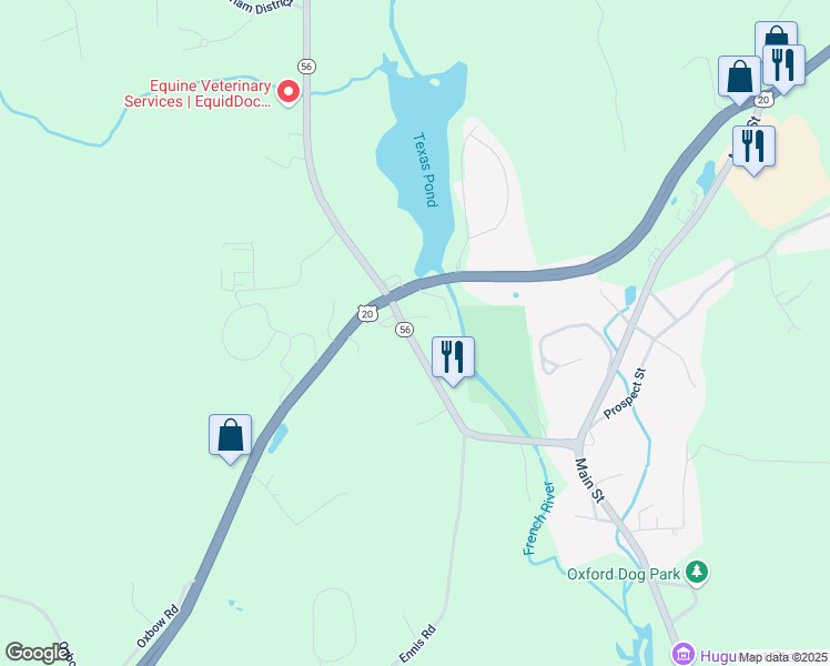 map of restaurants, bars, coffee shops, grocery stores, and more near 49 Massachusetts 56 in Oxford
