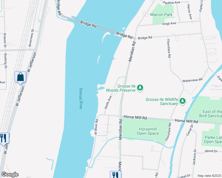 map of restaurants, bars, coffee shops, grocery stores, and more near 19534 Keith Avenue in Wayne County