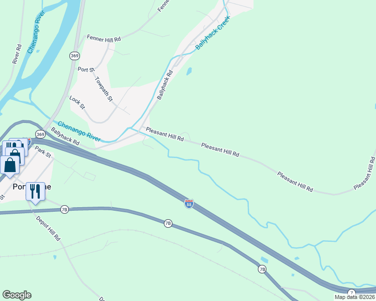 map of restaurants, bars, coffee shops, grocery stores, and more near 46 Pleasant Hill Road in Port Crane