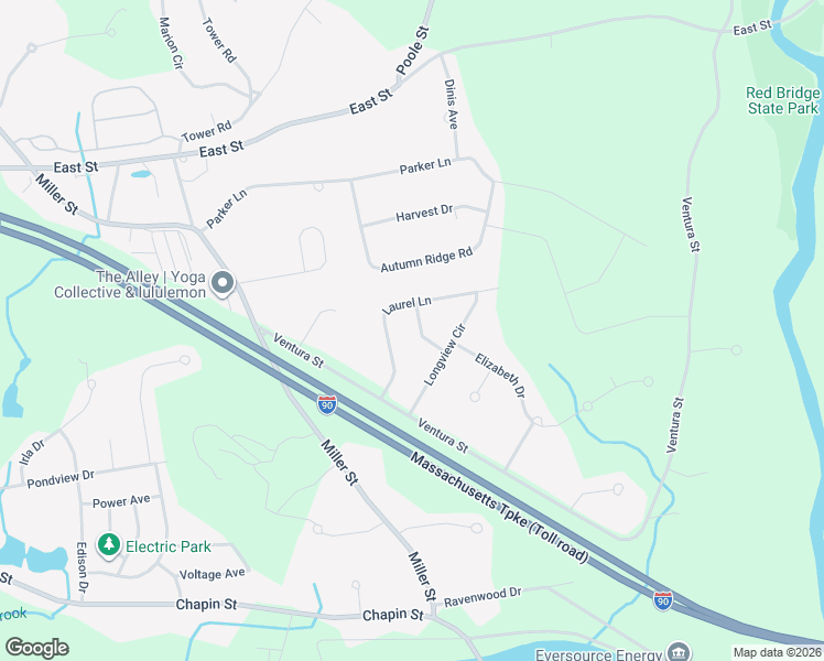 map of restaurants, bars, coffee shops, grocery stores, and more near 35 Hillcrest Lane in Ludlow