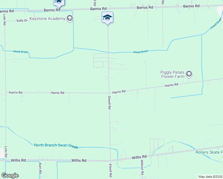 map of restaurants, bars, coffee shops, grocery stores, and more near 18555 Elwell Road in Belleville