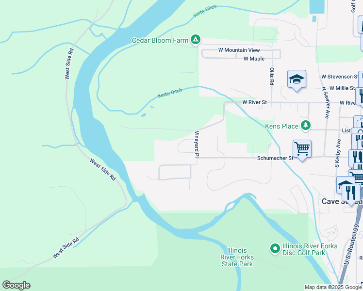 map of restaurants, bars, coffee shops, grocery stores, and more near 123 Cabernet Circle in Cave Junction
