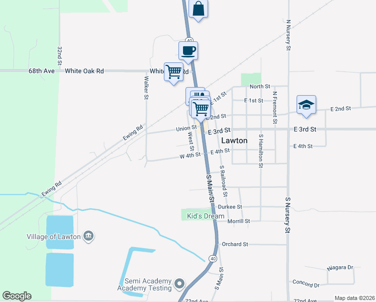 map of restaurants, bars, coffee shops, grocery stores, and more near 112 West Street in Lawton