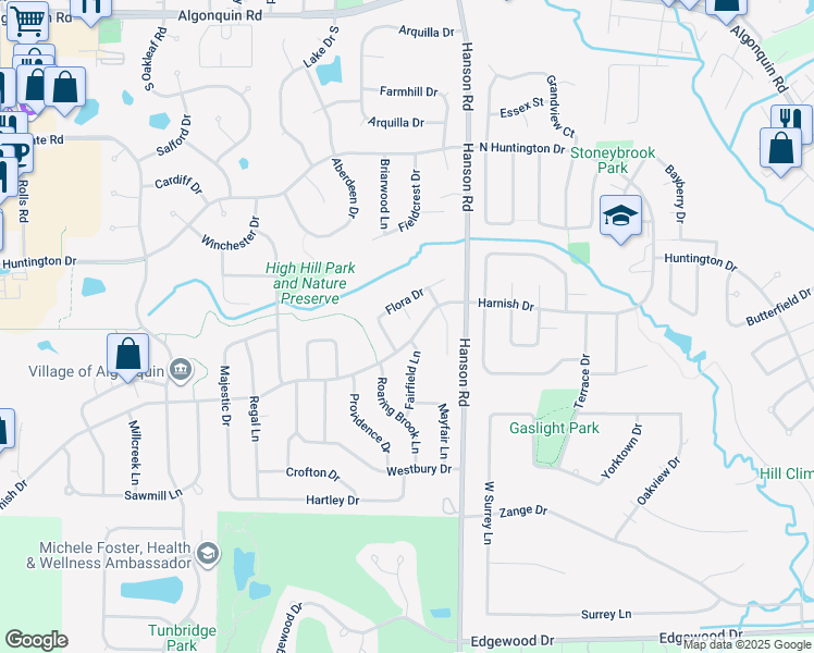 map of restaurants, bars, coffee shops, grocery stores, and more near 6 Sutcliff Court in Algonquin