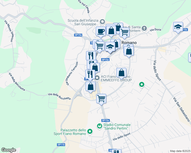 map of restaurants, bars, coffee shops, grocery stores, and more near 116 Via Tiberina in Fiano Romano