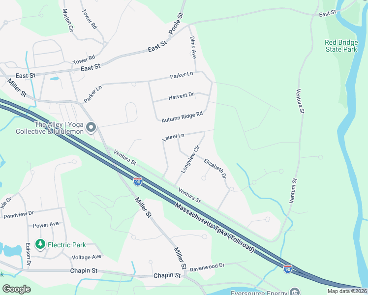 map of restaurants, bars, coffee shops, grocery stores, and more near 35 Hillcrest Lane in Ludlow