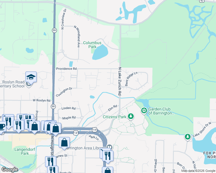 map of restaurants, bars, coffee shops, grocery stores, and more near 882 Bosworthfield Road in Barrington