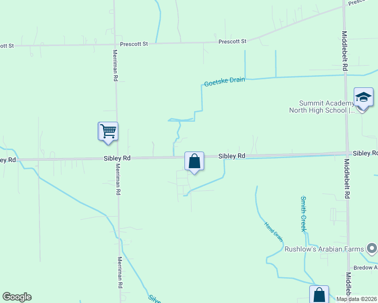 map of restaurants, bars, coffee shops, grocery stores, and more near 30706 Sibley Road in Romulus