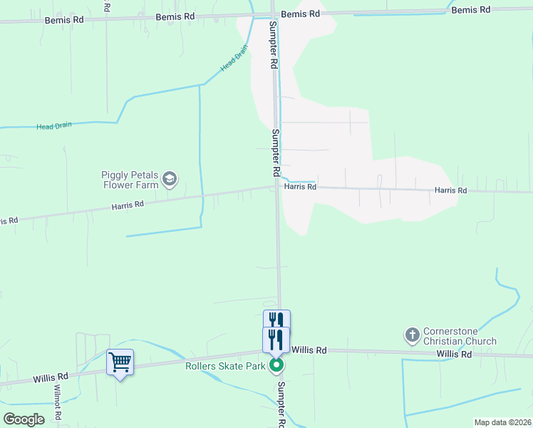map of restaurants, bars, coffee shops, grocery stores, and more near 18762 Sumpter Road in Belleville