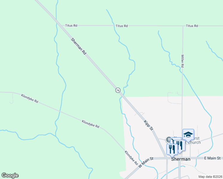 map of restaurants, bars, coffee shops, grocery stores, and more near 3833 New York 76 in Sherman