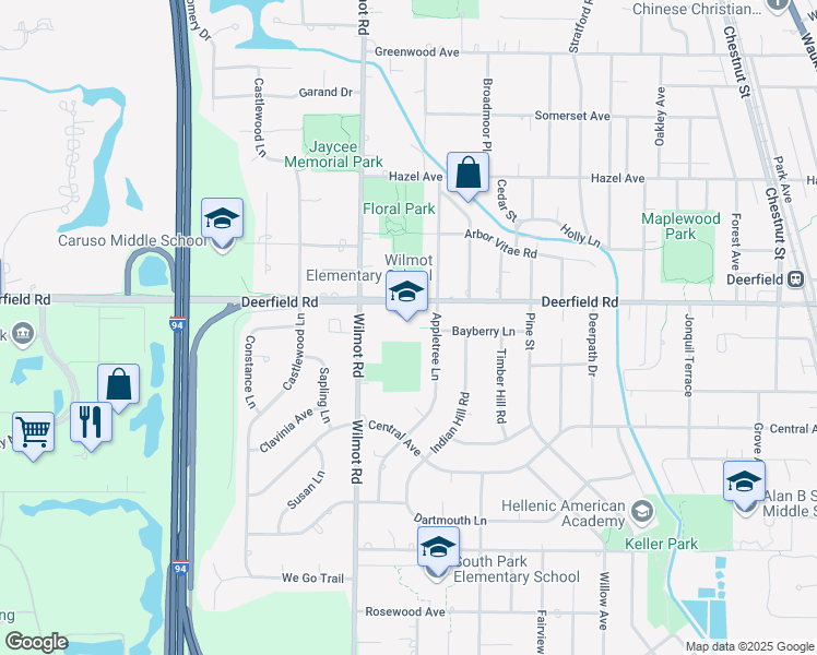 map of restaurants, bars, coffee shops, grocery stores, and more near 795 Wilmot Road in Deerfield