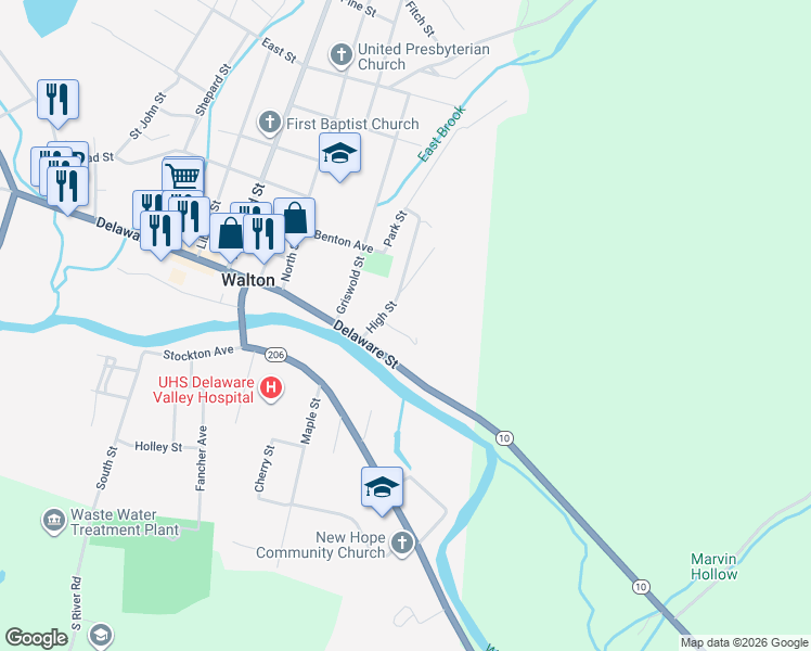 map of restaurants, bars, coffee shops, grocery stores, and more near 19 Harby St in Walton