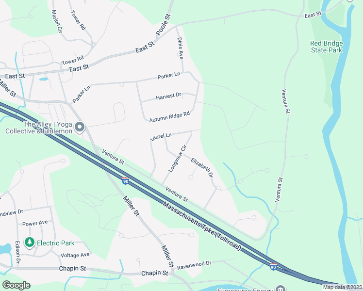 map of restaurants, bars, coffee shops, grocery stores, and more near 99 Longview Circle in Ludlow
