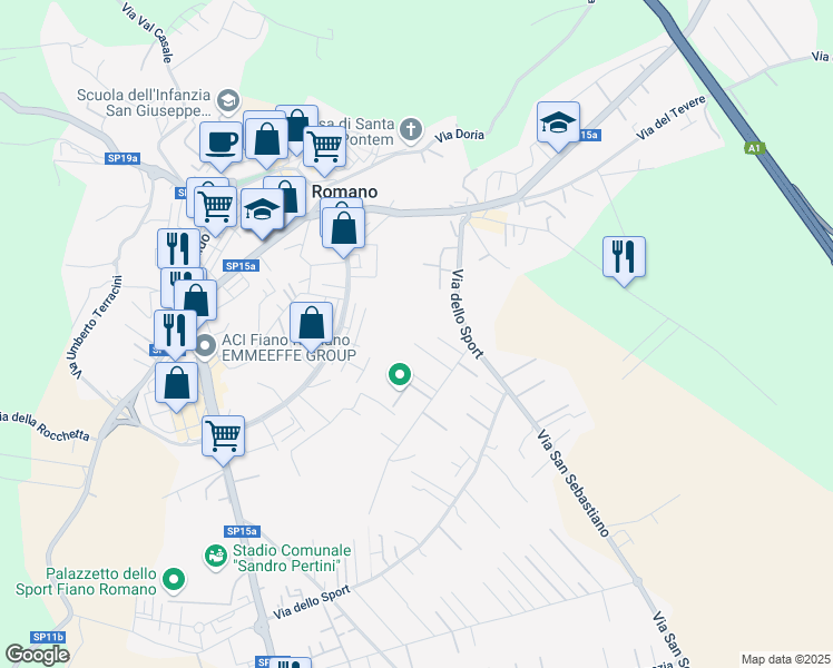 map of restaurants, bars, coffee shops, grocery stores, and more near 8 Via Campo Maro in Fiano Romano