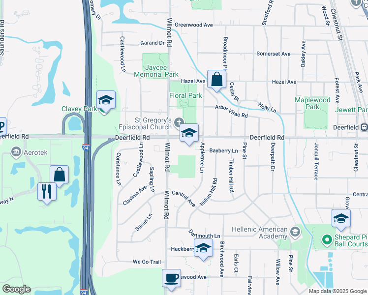 map of restaurants, bars, coffee shops, grocery stores, and more near 795 Wilmot Road in Deerfield