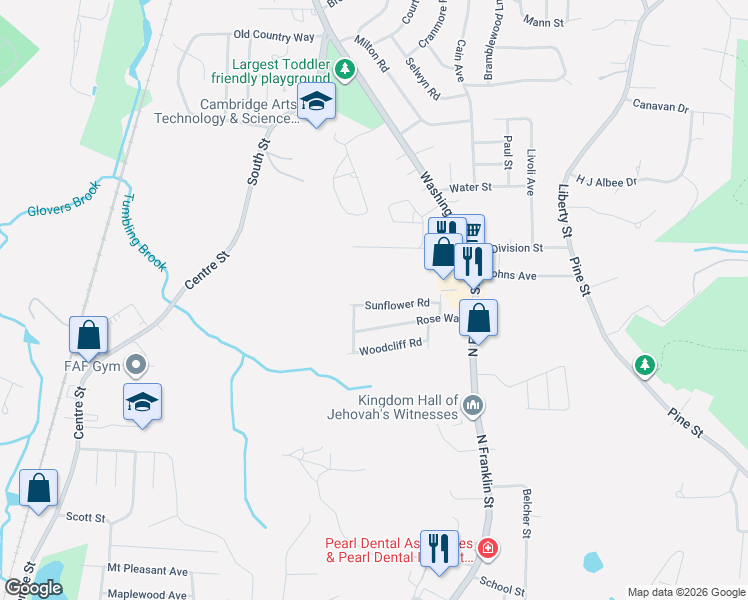 map of restaurants, bars, coffee shops, grocery stores, and more near 40 Sunflower Road in Holbrook