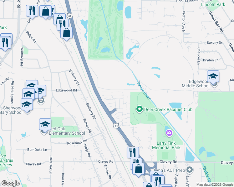 map of restaurants, bars, coffee shops, grocery stores, and more near 1459 Beaupre Court in Highland Park