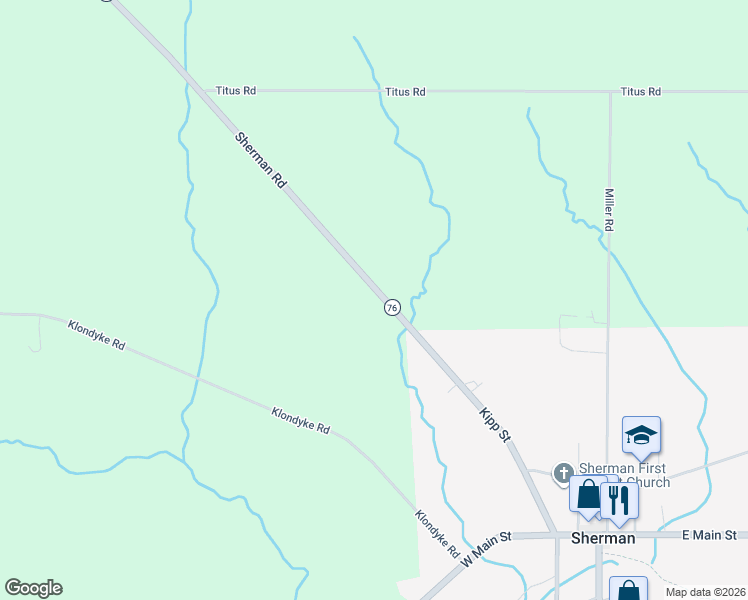 map of restaurants, bars, coffee shops, grocery stores, and more near 3833 New York 76 in Sherman