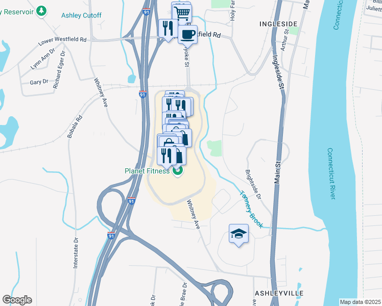 map of restaurants, bars, coffee shops, grocery stores, and more near in Holyoke