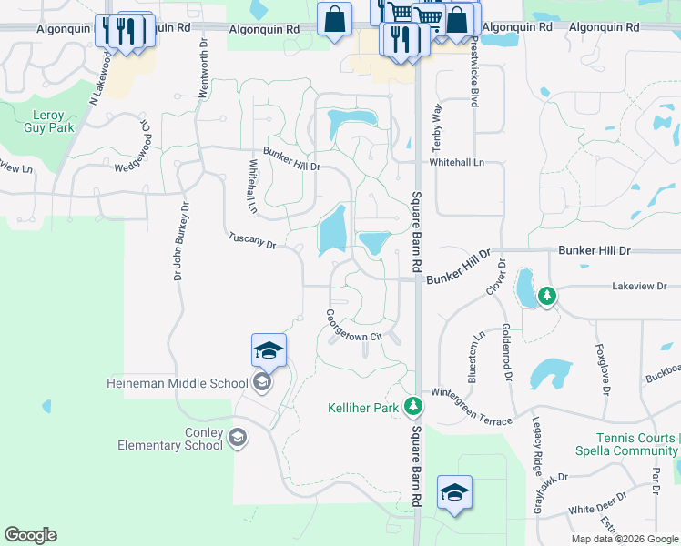 map of restaurants, bars, coffee shops, grocery stores, and more near 4 Quayside Court in Algonquin