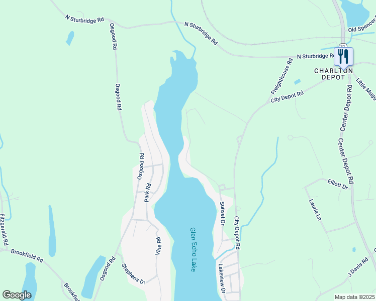 map of restaurants, bars, coffee shops, grocery stores, and more near 221 Sunset Drive in Charlton