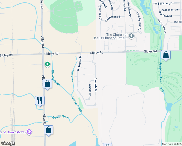 map of restaurants, bars, coffee shops, grocery stores, and more near 16900 Cascade Court in Riverview