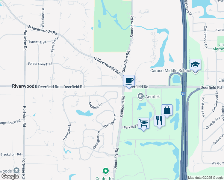 map of restaurants, bars, coffee shops, grocery stores, and more near 2280 Congressional Lane in Riverwoods