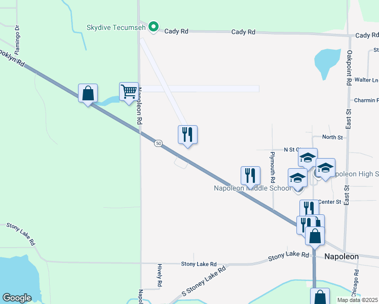 map of restaurants, bars, coffee shops, grocery stores, and more near 6604 Brooklyn Road in Jackson