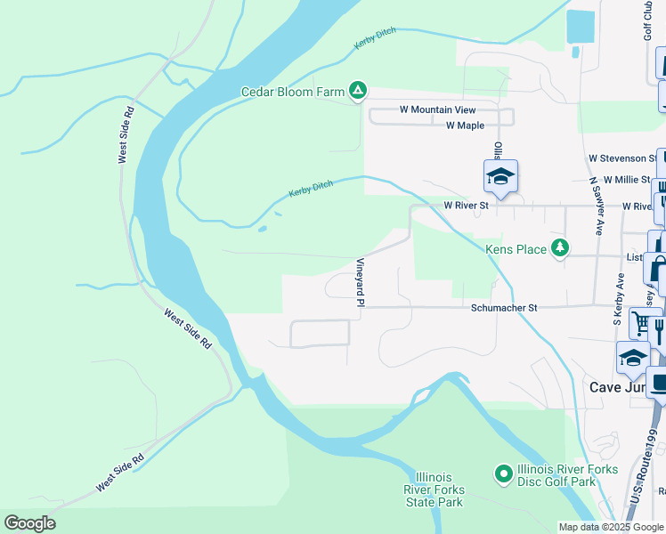 map of restaurants, bars, coffee shops, grocery stores, and more near 123 Cabernet Circle in Cave Junction