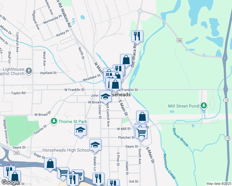 map of restaurants, bars, coffee shops, grocery stores, and more near in Horseheads