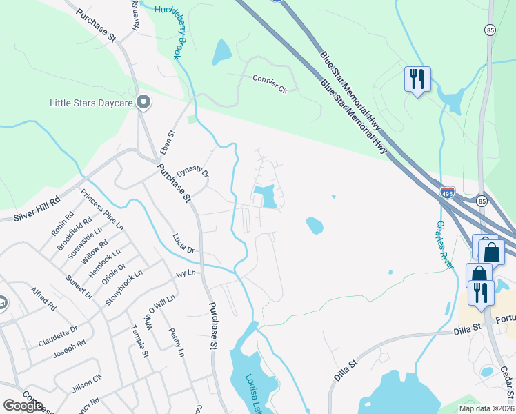 map of restaurants, bars, coffee shops, grocery stores, and more near 1B Governors Way in Milford