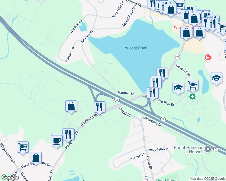 map of restaurants, bars, coffee shops, grocery stores, and more near 66 Gardner Street in Rockland