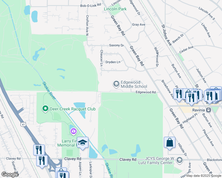 map of restaurants, bars, coffee shops, grocery stores, and more near 929 Edgewood Road in Highland Park