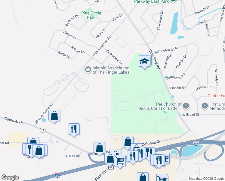 map of restaurants, bars, coffee shops, grocery stores, and more near 339 Wexford Lane in Horseheads