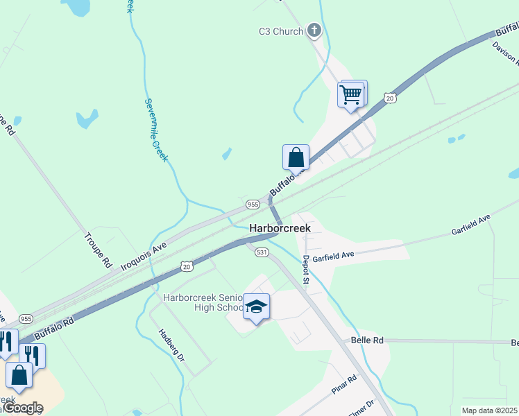 map of restaurants, bars, coffee shops, grocery stores, and more near 6540 Iroquois Avenue in Harborcreek
