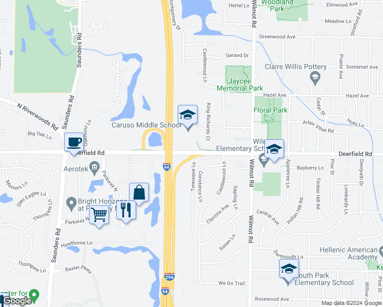 map of restaurants, bars, coffee shops, grocery stores, and more near 1799 Deerfield Road in Deerfield