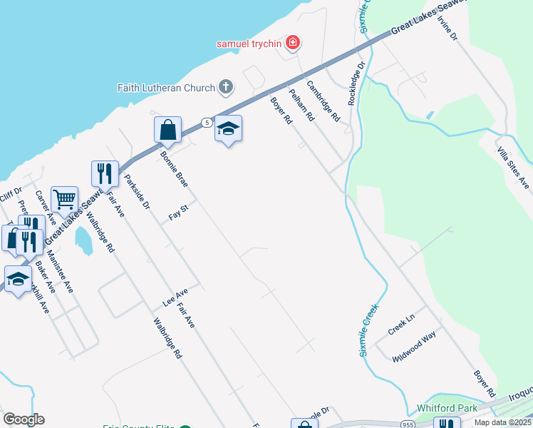 map of restaurants, bars, coffee shops, grocery stores, and more near in Erie