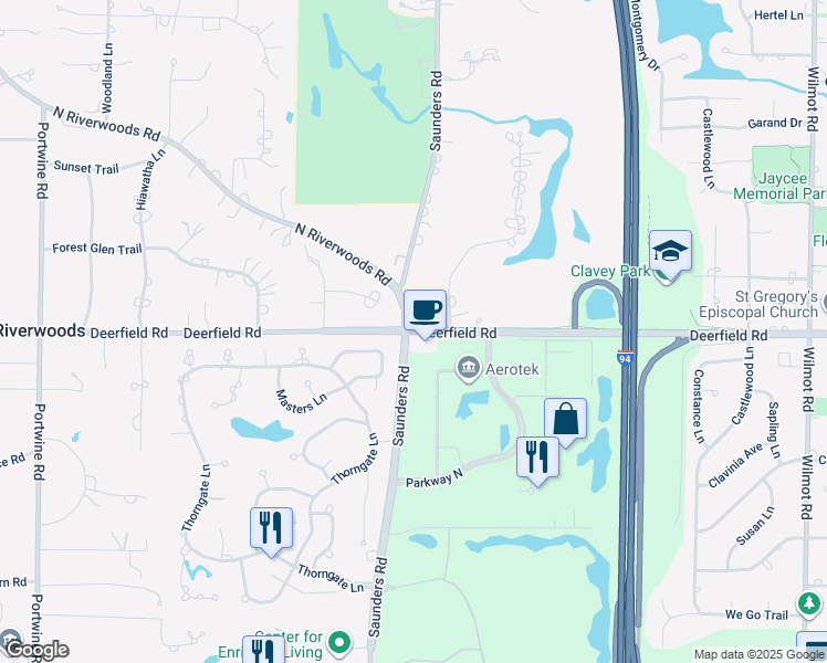 map of restaurants, bars, coffee shops, grocery stores, and more near 2146-2198 Deerfield Road in Riverwoods
